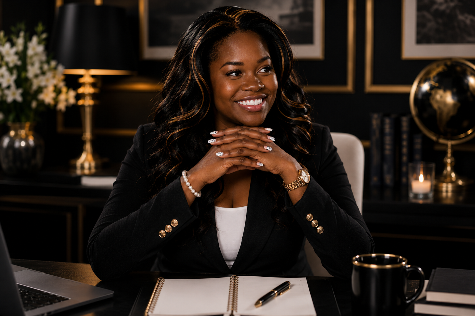 Jessica LaShawn — editorial portrait of the business mentor and strategist at her desk