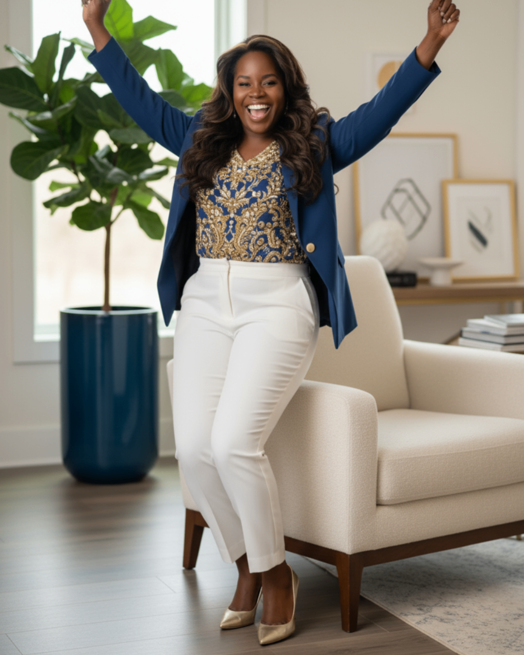 Jessica LaShawn celebrating with arms raised — a testimony of what becomes possible